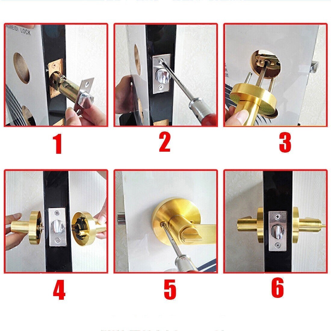 Entry Door Lever Lock Set Privacy Keyed Knob Lockset Handle+3 Keys Satin Nicke ~