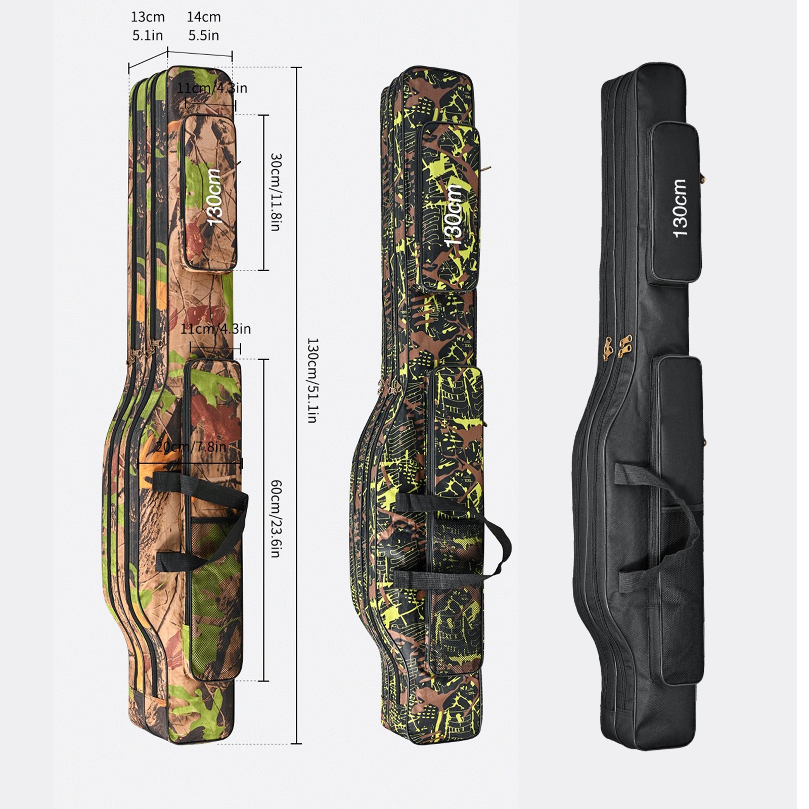 Fishing Rod Case - 3 Layers Fishing Pole Bag Portable Carry Storage Case 130cm