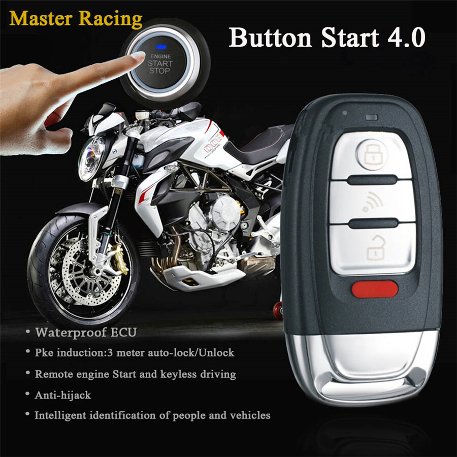 Keyless Entry Motorcycle Scooter Engine Start Push Button Kit Alarm System