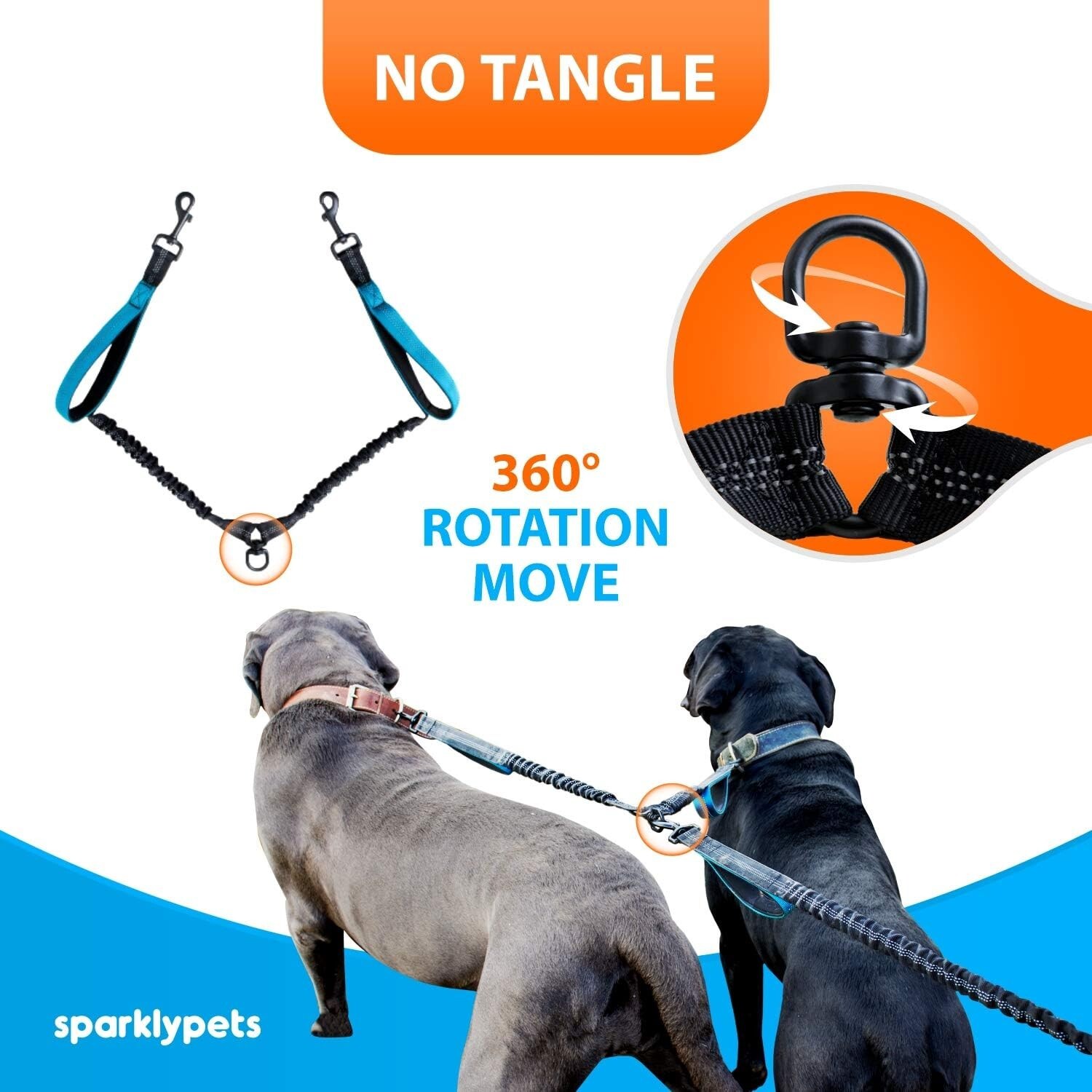 Dual Dog Leash No Tangle Coupler Nylon for Two Large Small Dogs Double-Head Rope