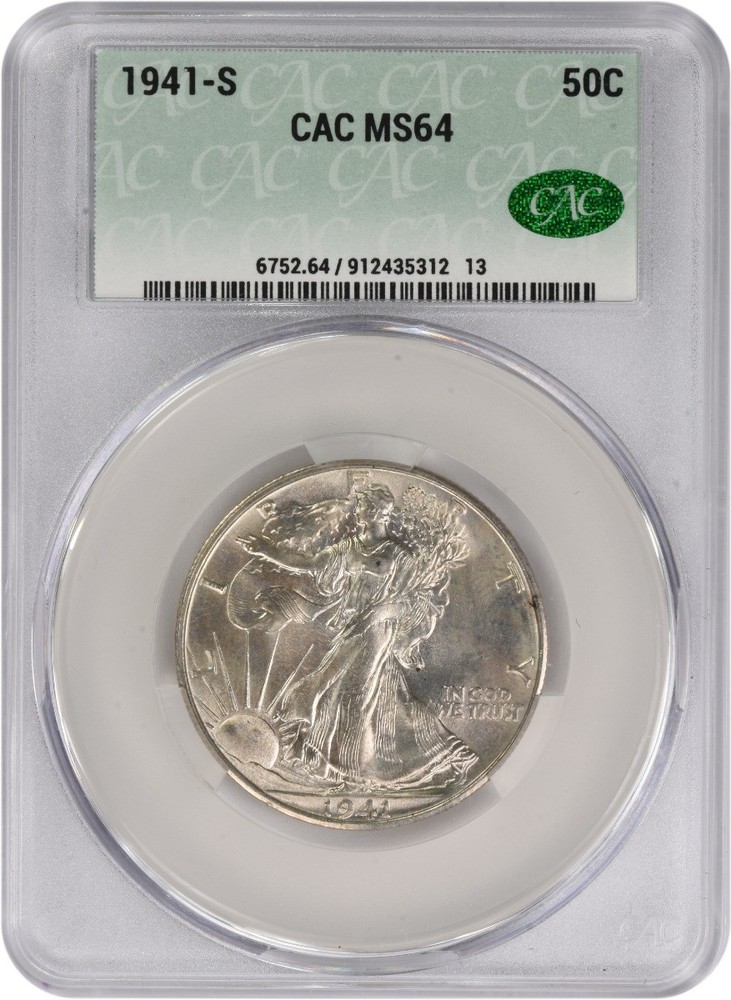1941-S Walking Liberty Silver Half Dollar MS64 CACG