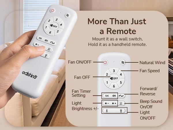 EDISHINE Pre-Assembled Ceiling Fan with Light & Remote 21" Flush Mount Farmhouse