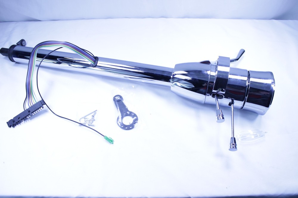 30" Chrome Automatic Auto Tilt Shift Steering Column & 14" Wheel Horn Button Kit