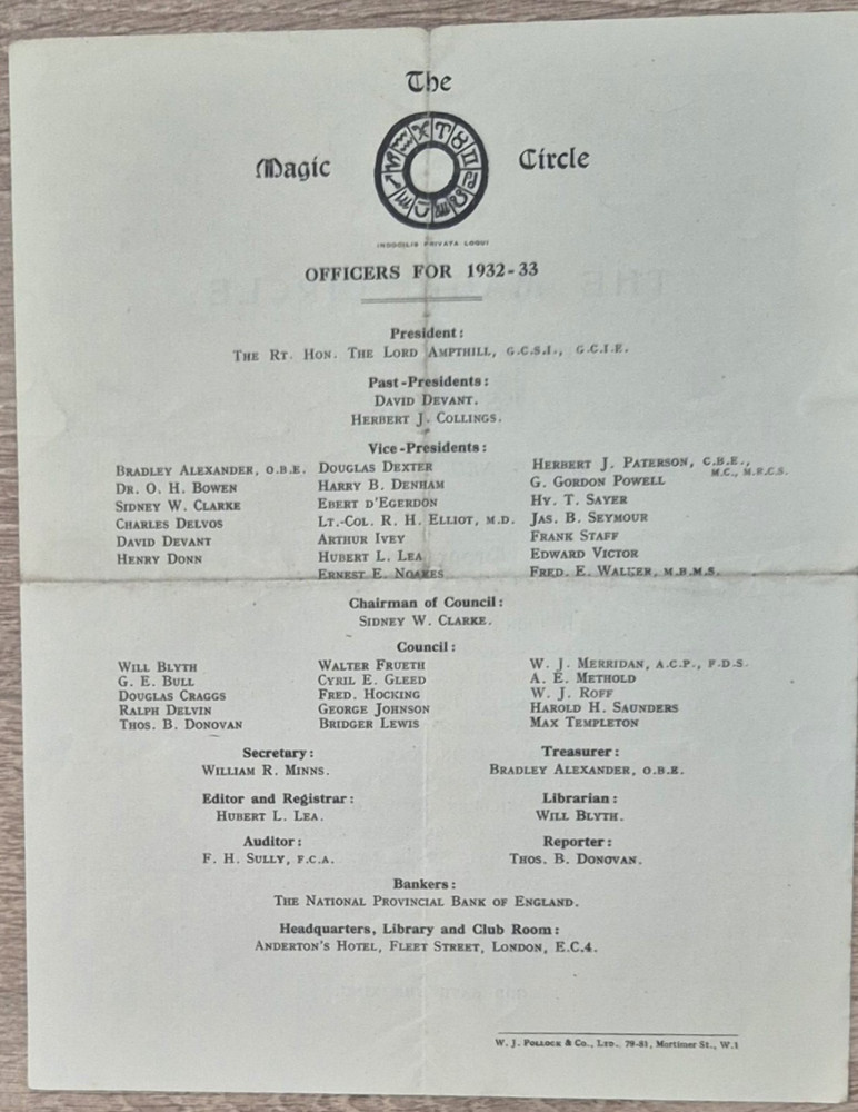 1932 The Magic Circle - Kiddies Entertainment, Smoker & Non Stop Magic Programme
