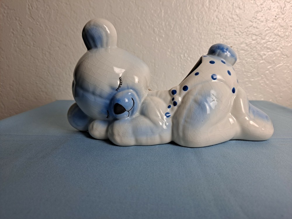 Blue Bear Ceramic Sleeping Baby Blue  8 1/2"  Nursery Planter