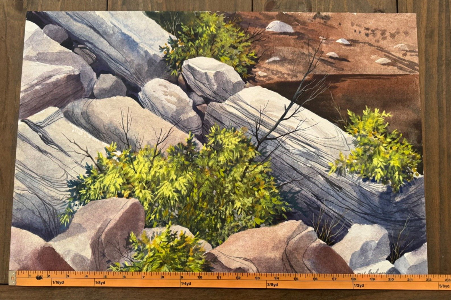 MEL KISHNER SABINO CANYON ORIGINAL SIGNED WATER COLOR PAINTING ON PAPER 22"X15"