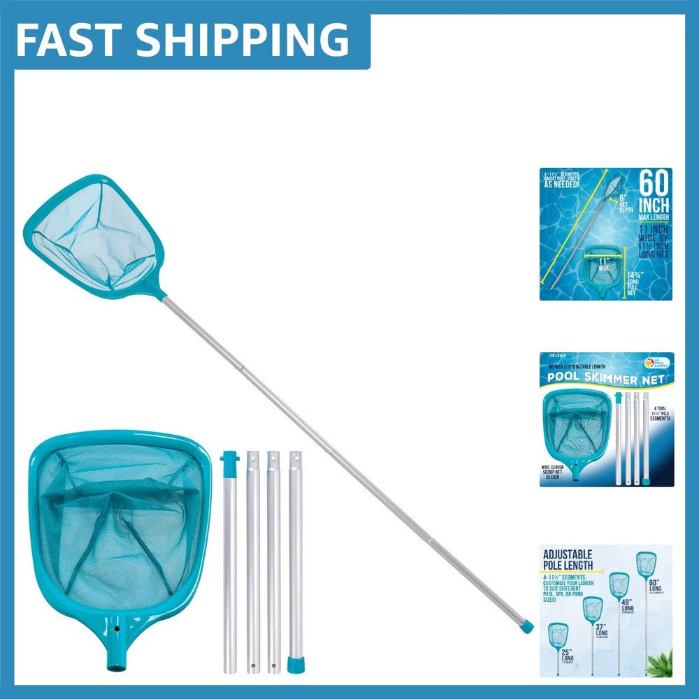 Classic 5' Leaf Skimmer Net with 4 Aluminum Sections - Perfect for Ponds & Pools