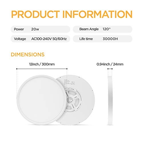 White LED Flush Mount Ceiling Light Fixture - 12" Flush Mount - 2 Pack