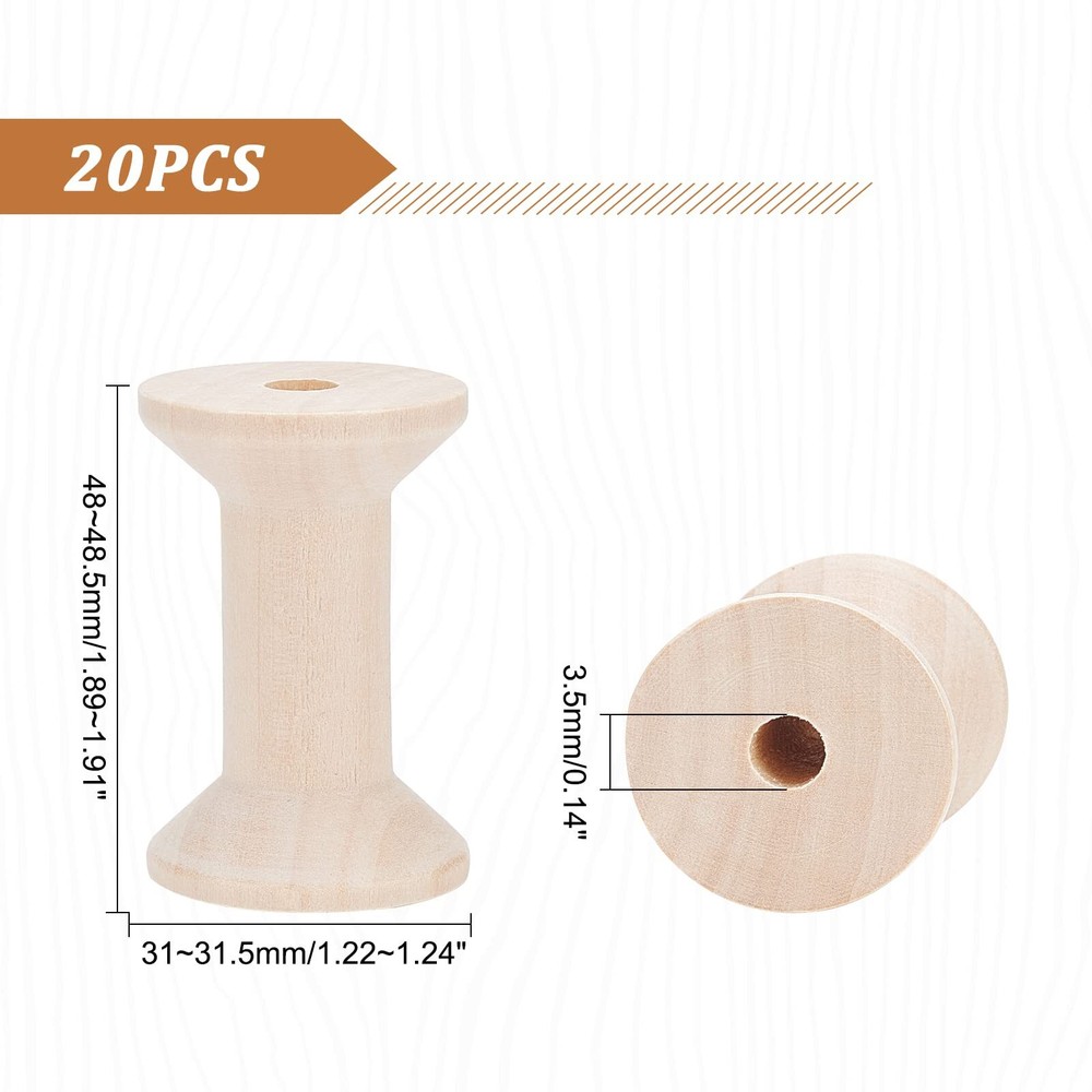 20PCS Wooden Empty Spool Empty Thread Spools 1.2” x 2” Natural Wire Weaving B...