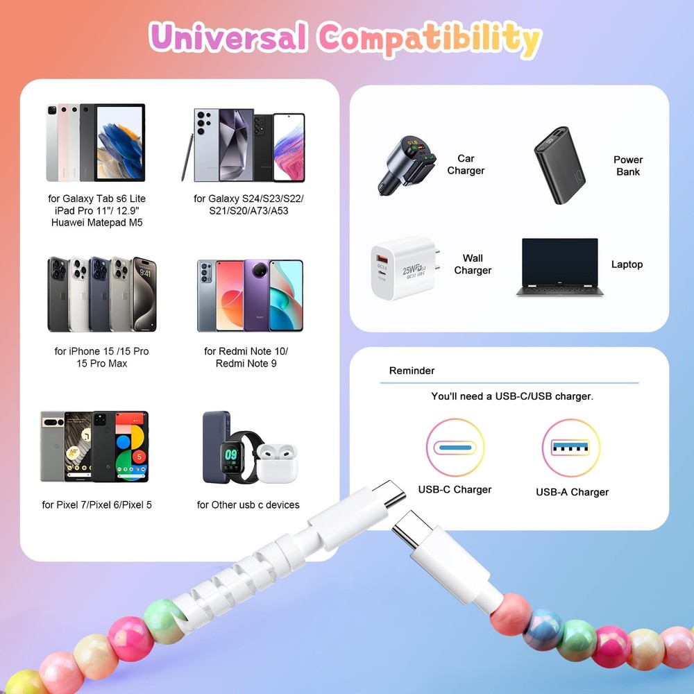 Aolcev USB C Cable 66W to Charging 3.3FT 1M, Multicolored