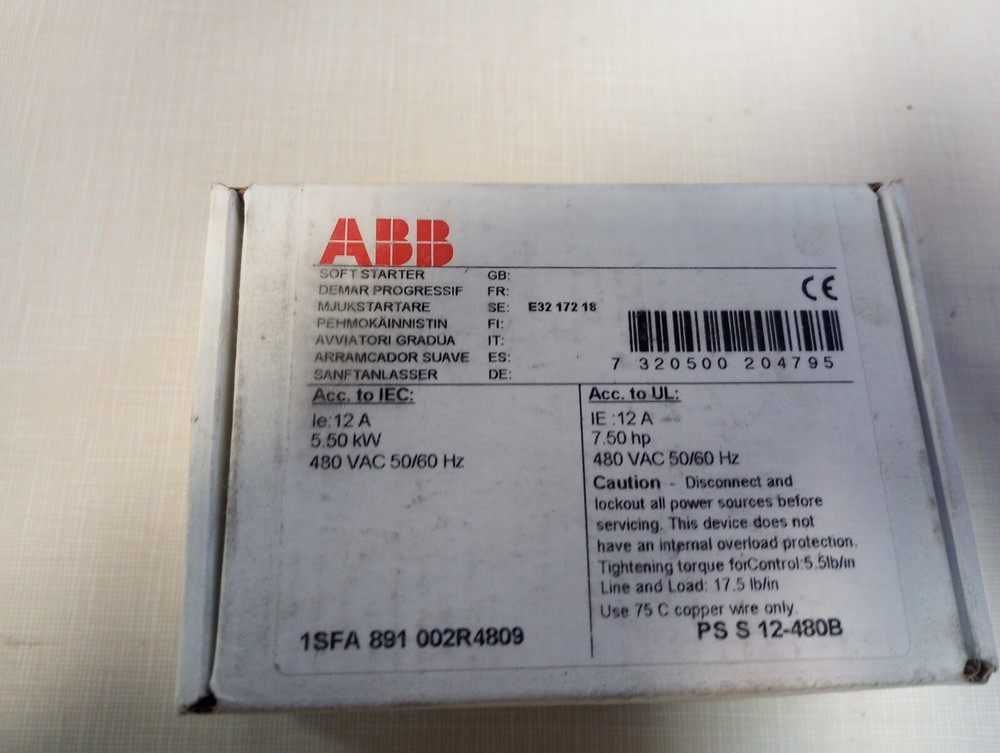 Abb Pss12-480b Soft starter 7.5 HP 12A 480v