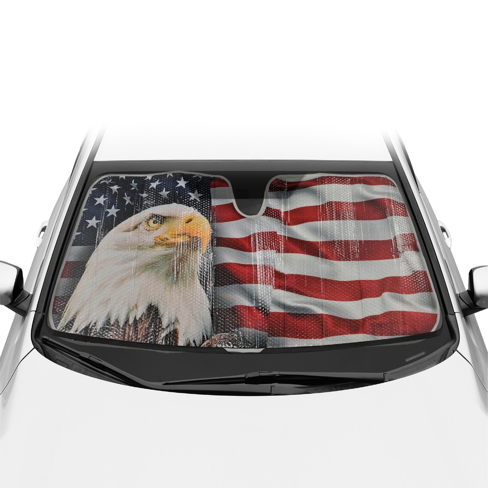 American Eagle Flag Car Sun Shade - Auto SUVs Van Reflective Windshield Sunshade