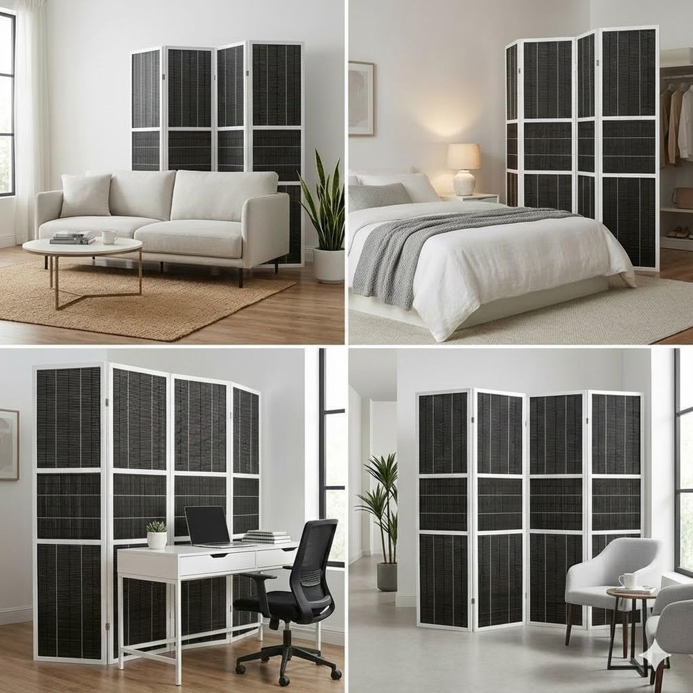 4 Panel 6ft Tall Modern Style Standing Wall Partition Room Divider Panel Indo...