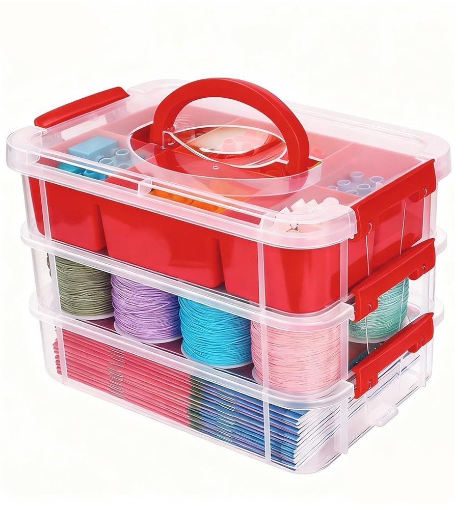 3 Layers Craft Storage Box, Storage Bins with Lids, Plastic Storage Container...