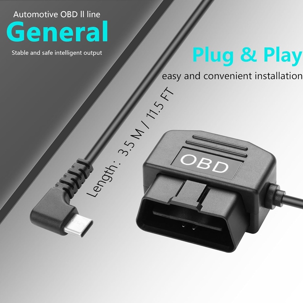 OBD Power Cable for Dash Camera OBD2 to Type C Adapter Hardwire Charger Cable