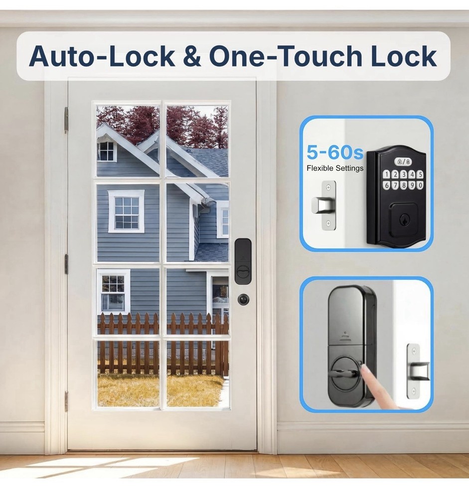 Keyless Entry Door Lock Electronic Deadbolt 200 Codes Auto Lock Smart Lock