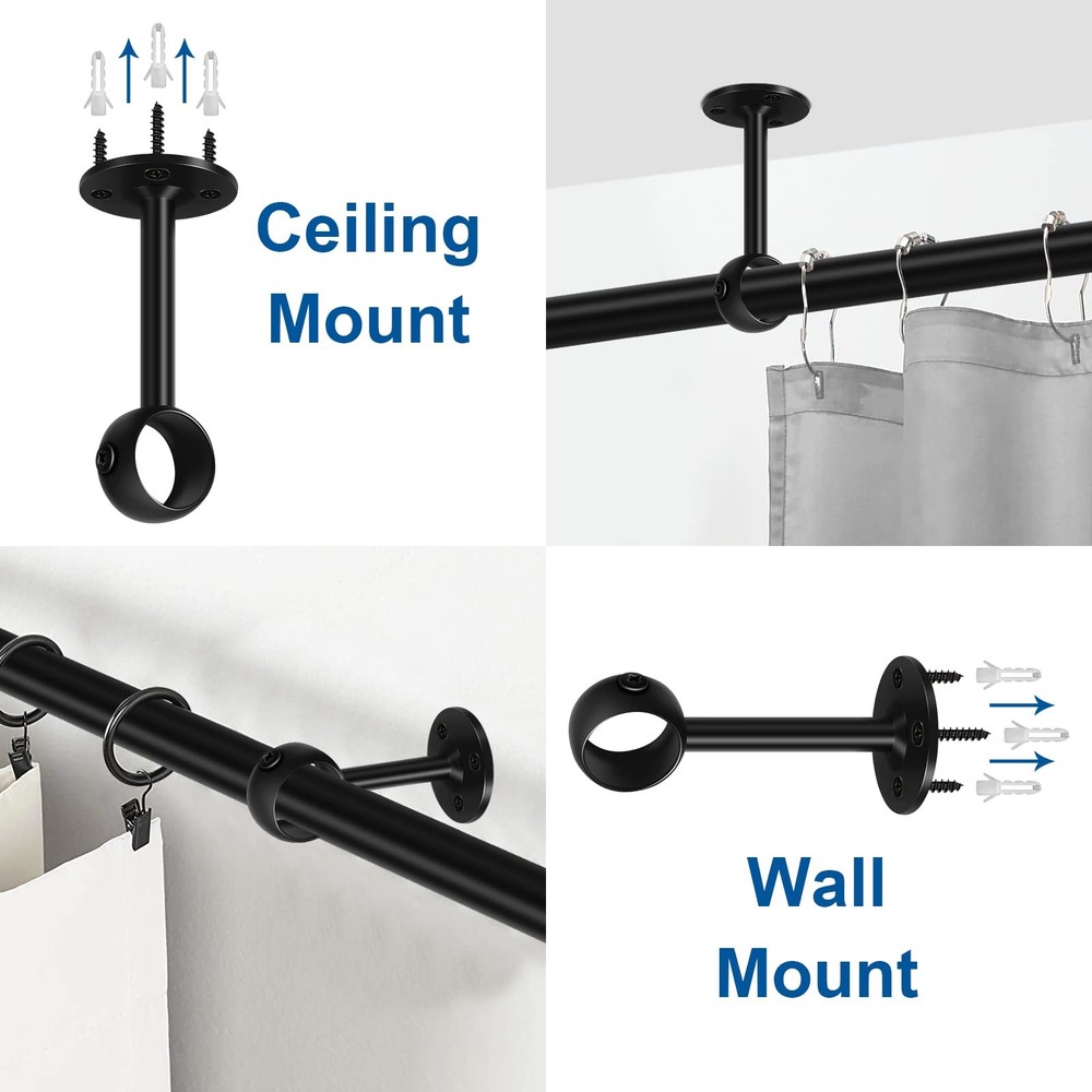 TOKPLNU Ceiling Curtain Rod Bracket, 4 Pack Black 4 Pack,