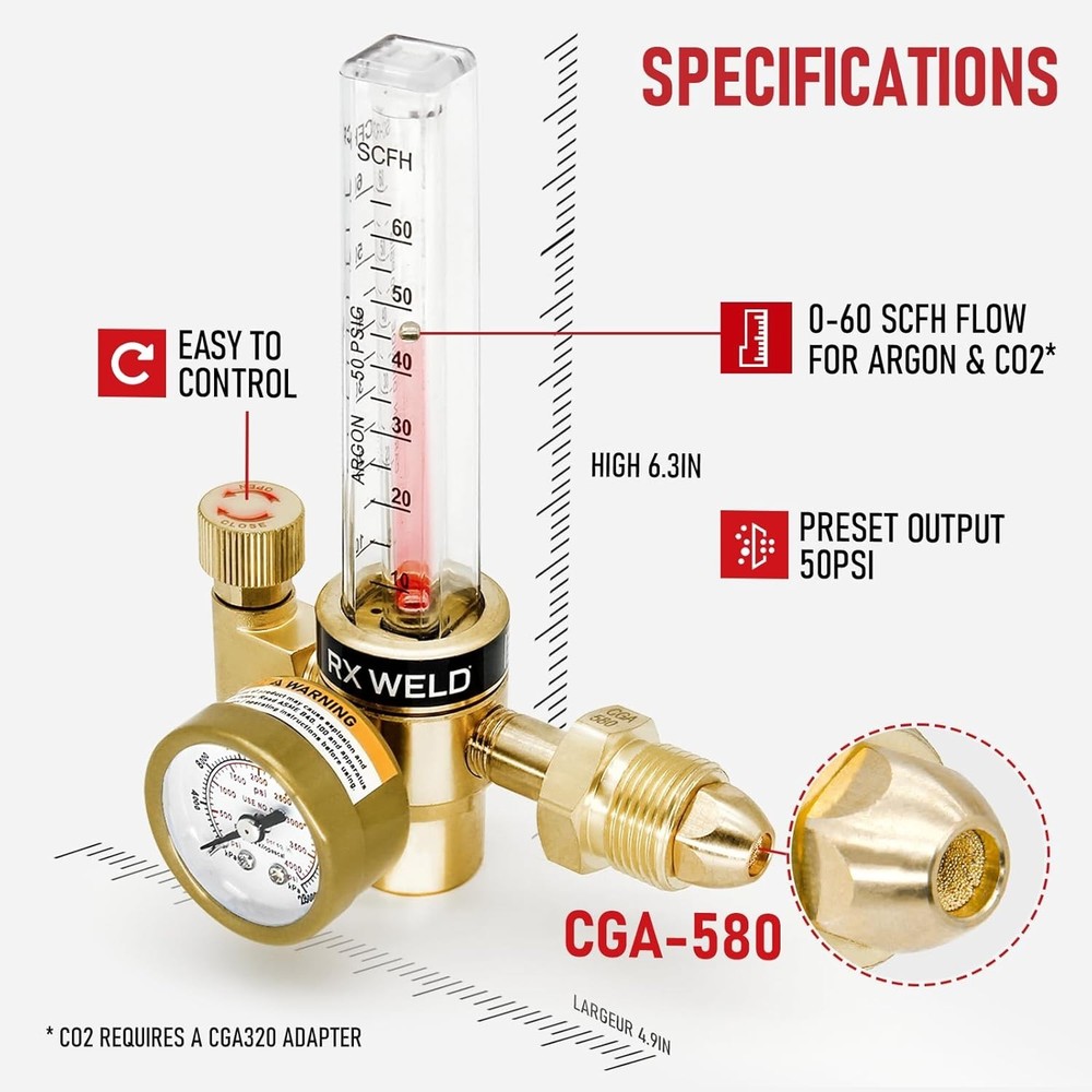 Gas Regulator Flowmeter for Welding Argon CO2 Helium with Hose 1pc