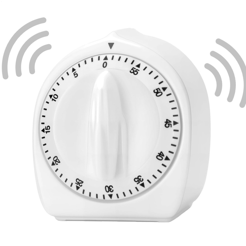 60-Minute Wind-Up Mechanical Timer Loud Alarm Visual Countdown White