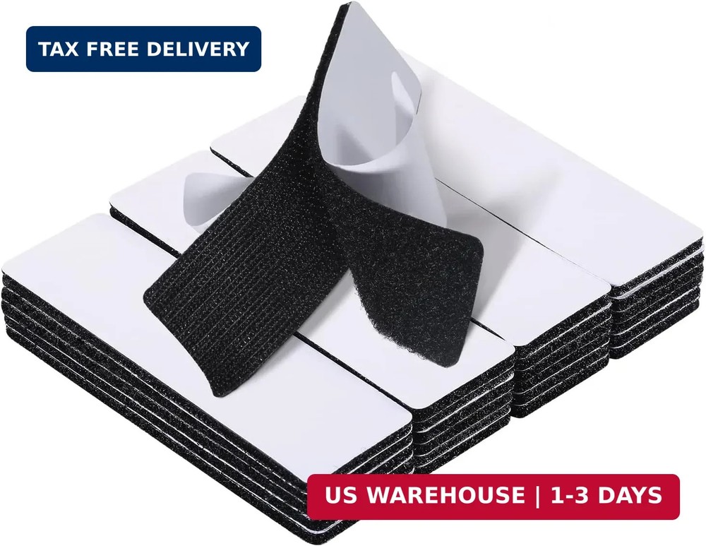 20 Sets Heavy Duty Hook & Loop Adhesive Strips 1x4” Black Sticky Back Fastener