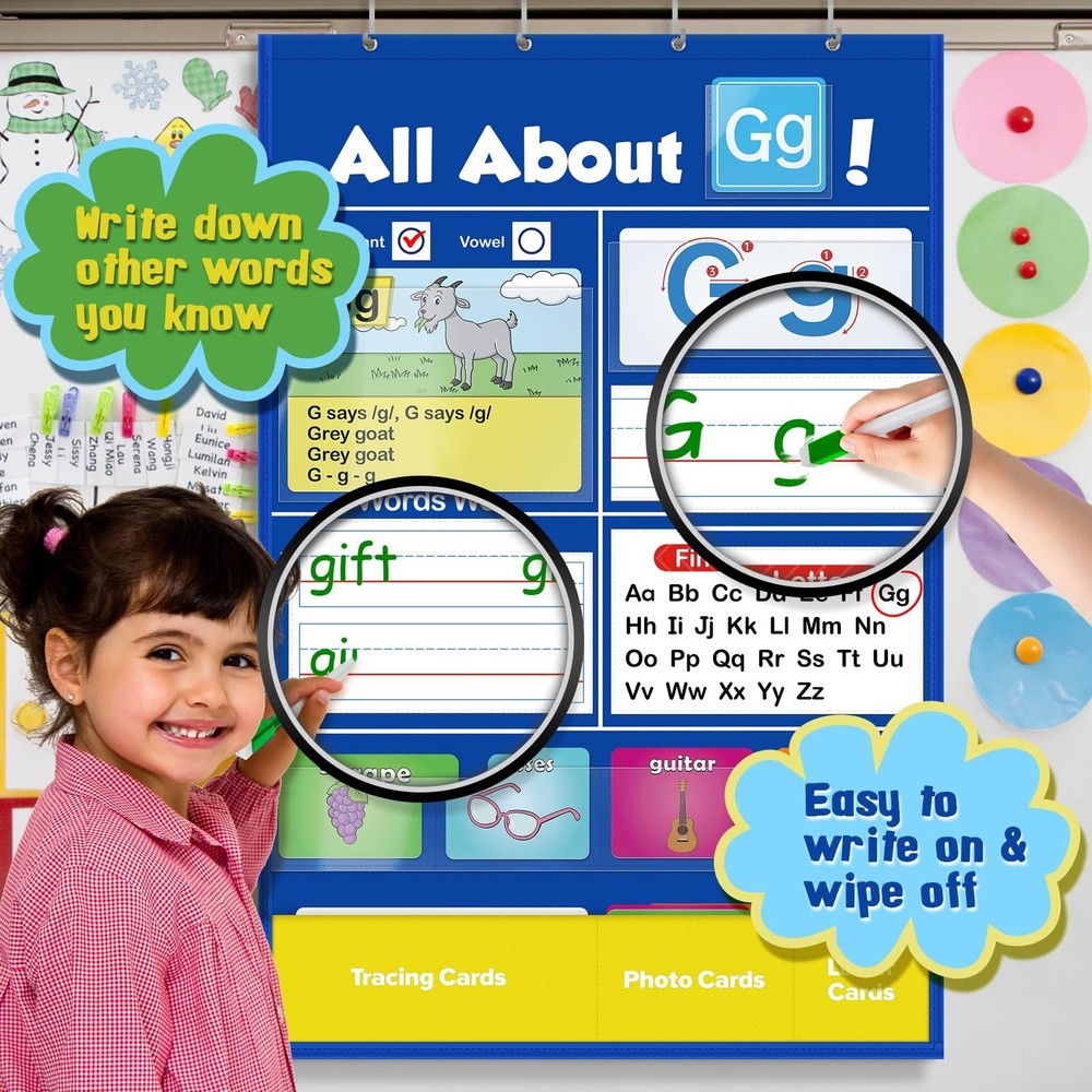 Alphabet Learning Pocket Chart, Circle Time Learning Center Alphabet Flash Ca...