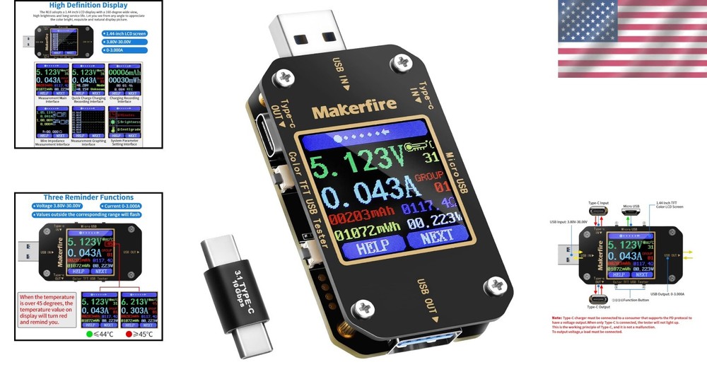 Advanced USB Multimeter: 360° Rotating LCD, Temperature Alerts, Compact Design