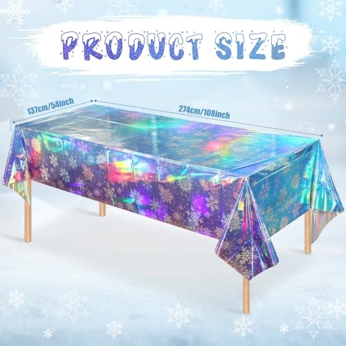 Pack Iridescent Winter Snowflake Plastic Tablecloth Decorations, Holographic 3