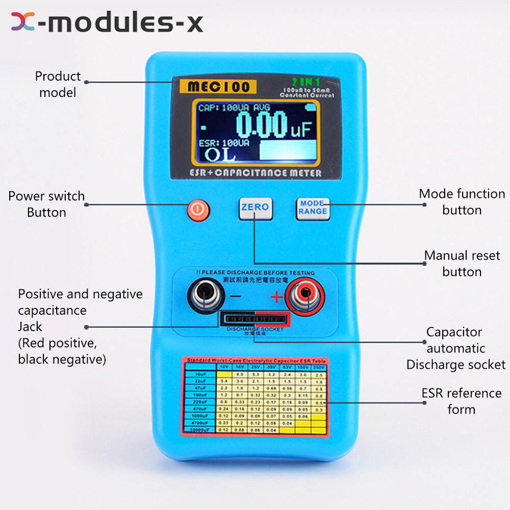 MEC-100 High-precision Capacitance Analyzer ESR Meter Digital Display Auto Rang