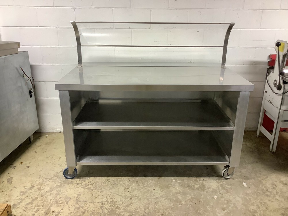 Serving Table Stainless Steele with sneeze guard on caster Servolift Eastern 500