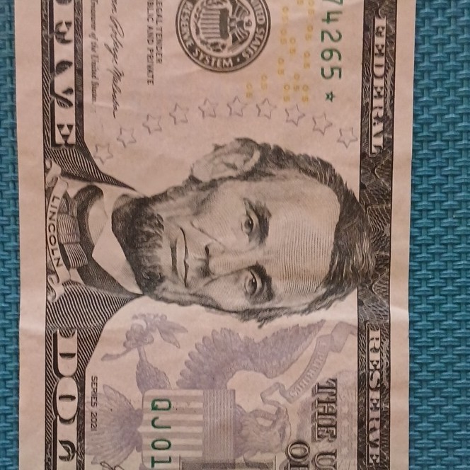 US $5 Federal Reserve Note Error Misaligned Printing Star Note C674265