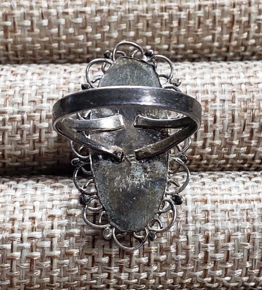 Vintage Abalone Shell Ring Filigree Setting Mexico Silver