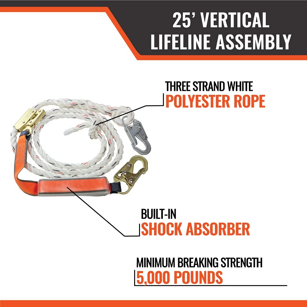 Malta Dynamics 25’ Vertical Lifeline Assembly, 3 Strand Fall Rope, with Shock Ab
