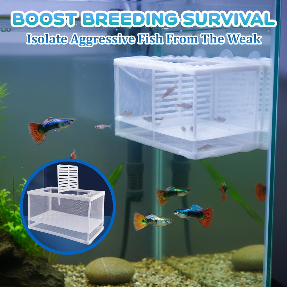 2 Pack Breeder Box for Fish Tank, Plastic Frame Breeding Box with Suction Cups,