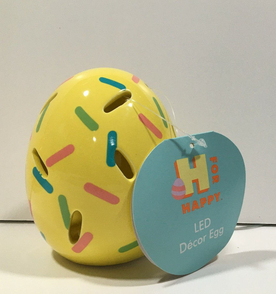 NEW YELLOW LED LIGHTED 4" DECORATED CERAMIC EASTER EGG DECOR FREE SHIP
