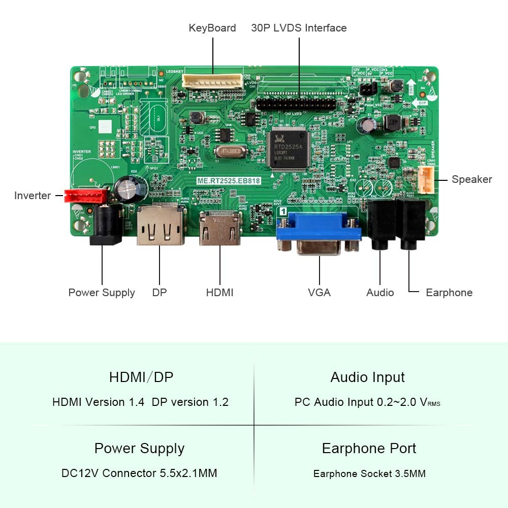 HDMI DP VGA LCD Controller Board For 19" 1440x900 LTM190M2-L31 M190PW01 V0 LCD