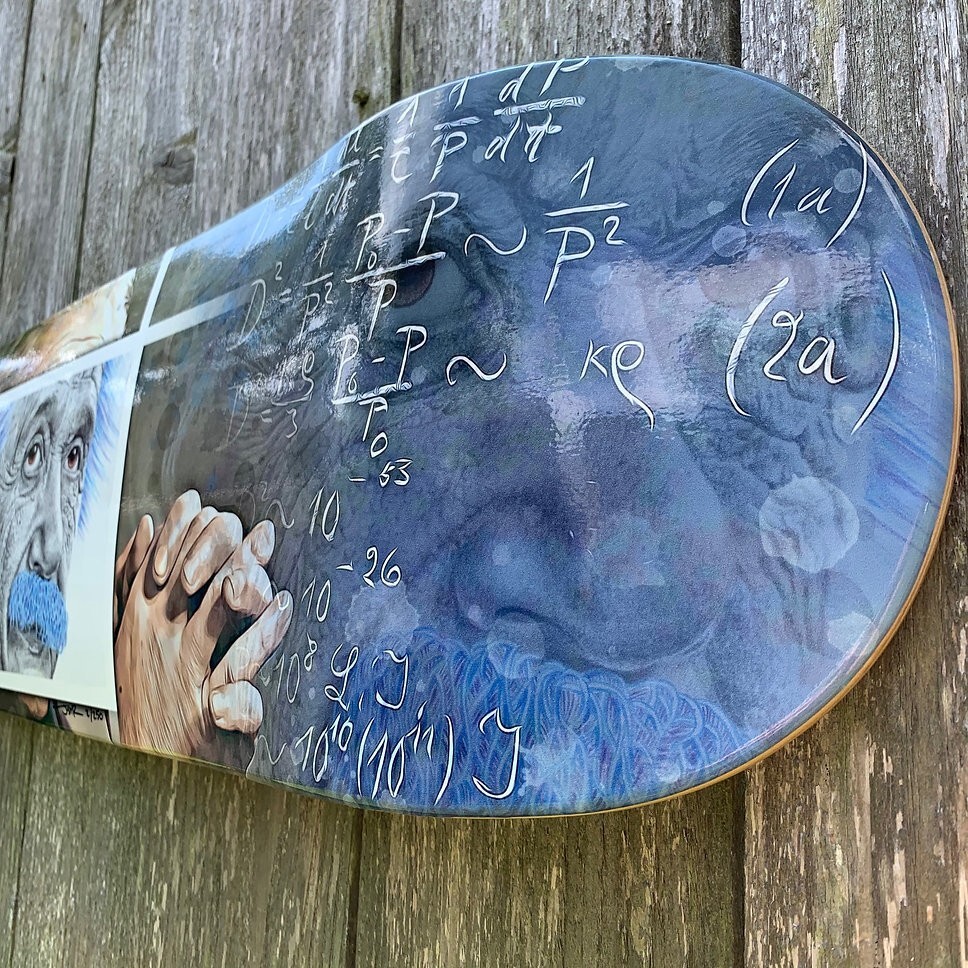 Albert Einstein Pencil Drawn Skateboard Art Deck - Limited edition