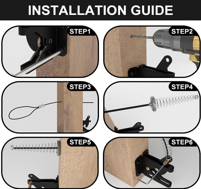Self Locking Fence Gate Latch | Steel Post Mount w/ Cable Pull Spring Kit