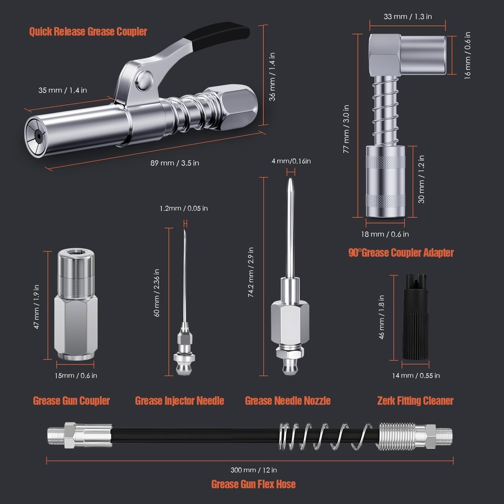 TRILINK Grease Gun Coupler Kit – 8PCS Accessory Set with Quick...
