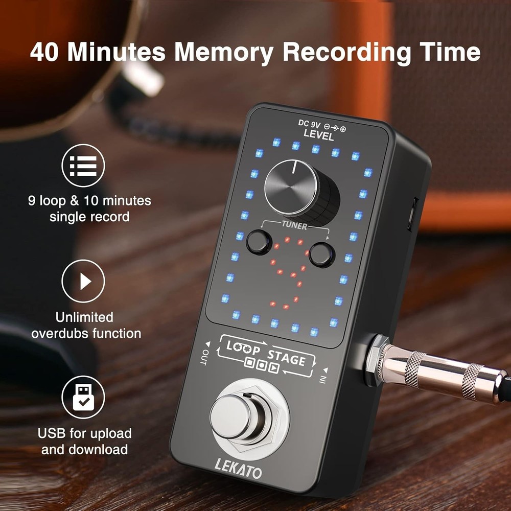 Professional 9 Loop Guitar Looper Pedal Tuner 40 Min USB Record