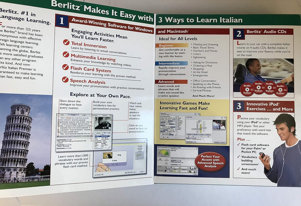 BERLITZ Italian Premier DVD & 4-CD Set Language Course Software with User Manual