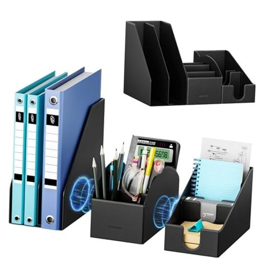 Magnetic Desk Organizer Set - Multifunctional PU Leather Desktop Storage with
