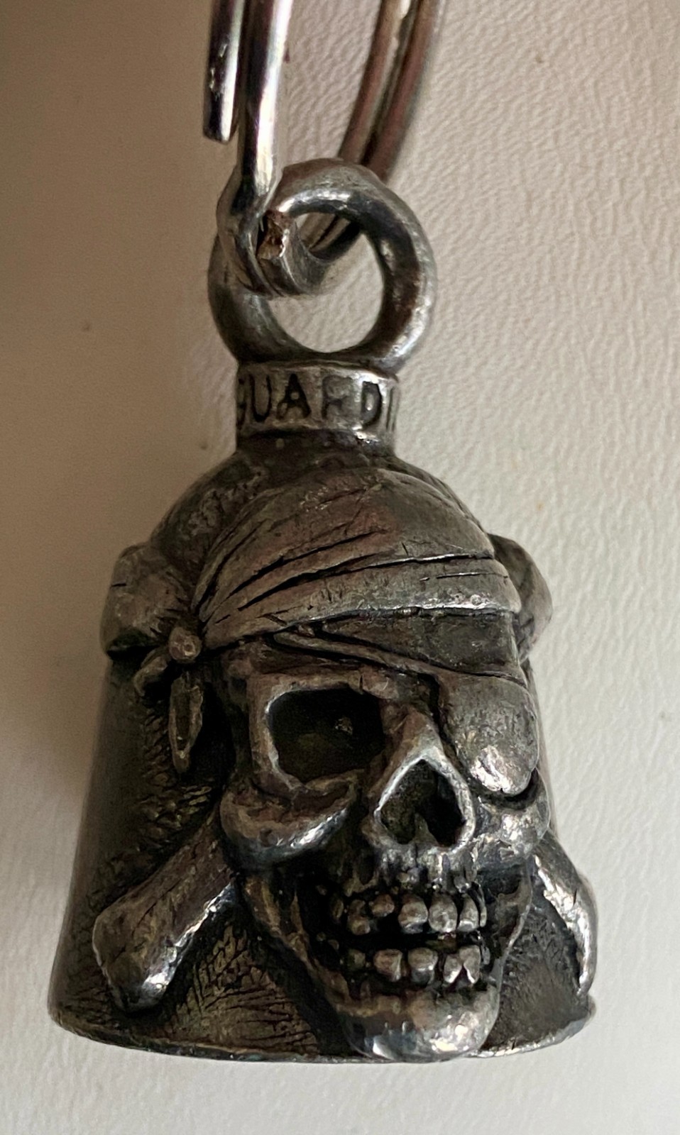 Pirate Skull Guardian Ride Bell Silver Tone Motorcycle  Luck Biker