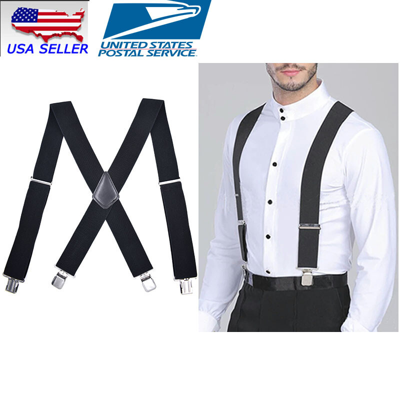 TechTongda Adjustable Mens Braces Suspenders Black 50mm X High Elastic Material