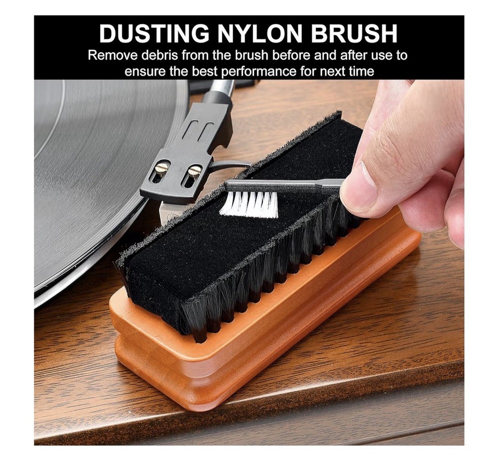 Vinyl Record & Turntable Cleaning Kit with Brushes, Solution, Cloth, Case