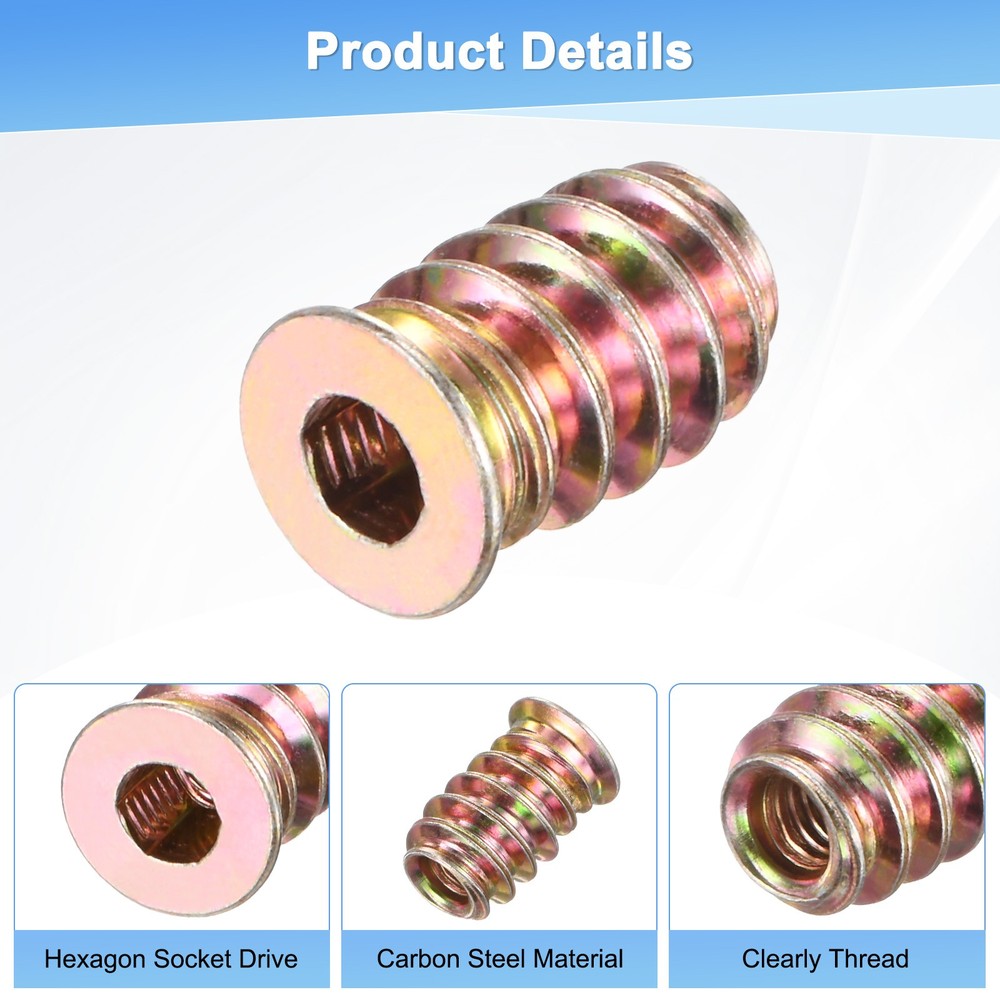 20-Pack Threaded Inserts for Wood, M4x15mm Threaded Insert Nuts [Gold Tone]