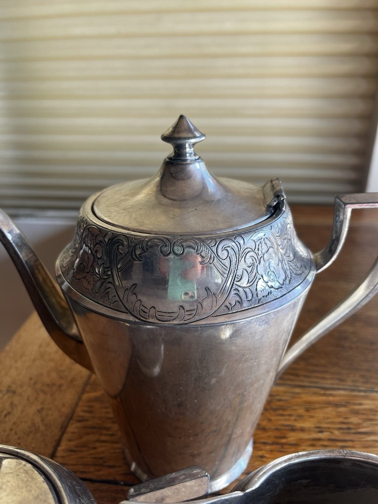 Antique 1881 Rogers 5016 Silver Plate Tea Pot, Creamer and Sugar
