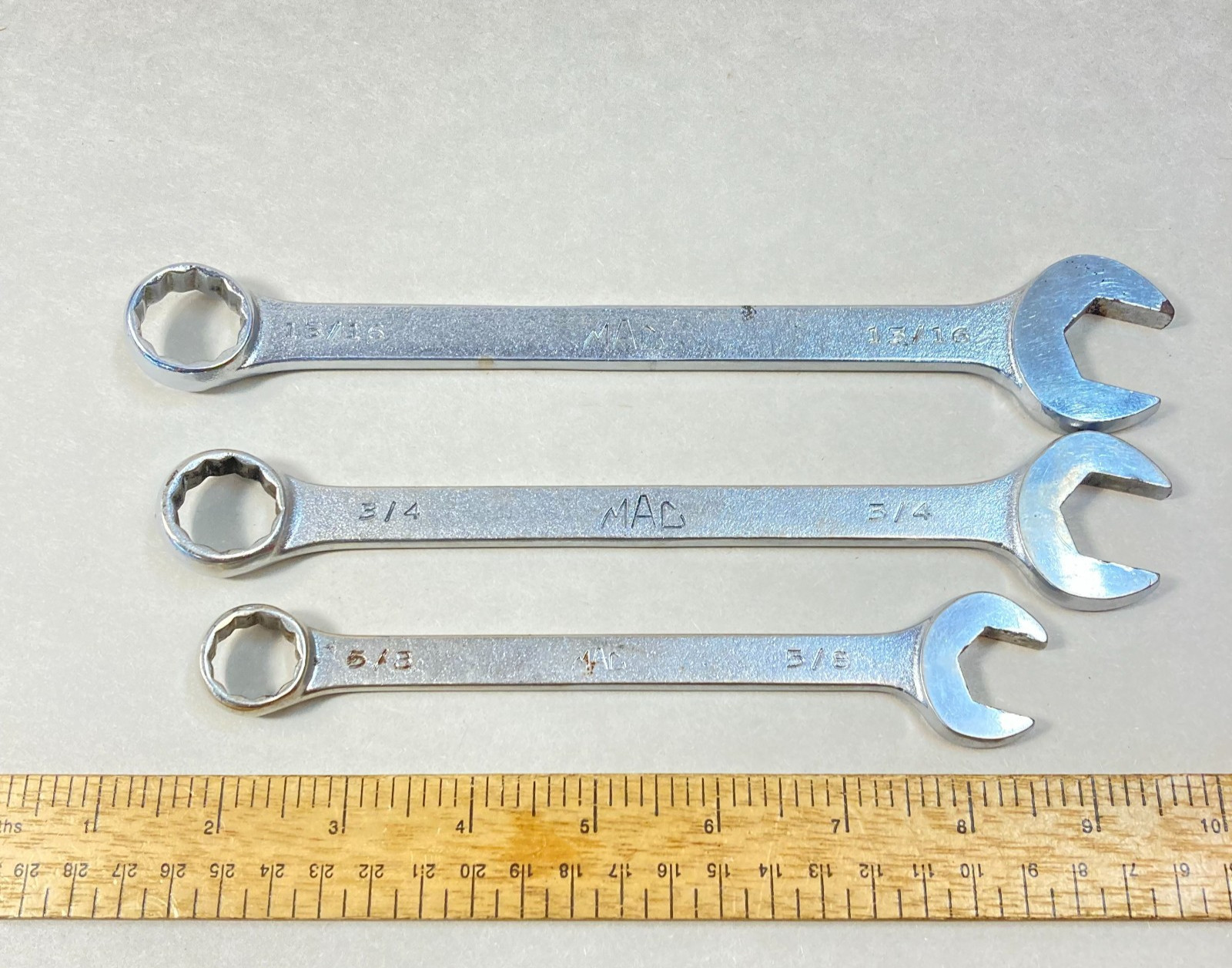 Mac Tools Combination Wrench Set 3 Pc 13/16" 3/4" 5/8" 6 Point CW Series USA