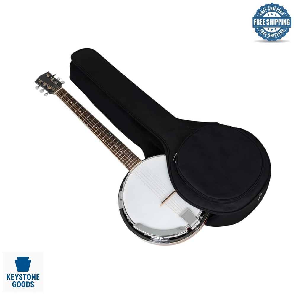 Black Padded 5-String Banjo Gig Bag with Dual Handle & Pockets