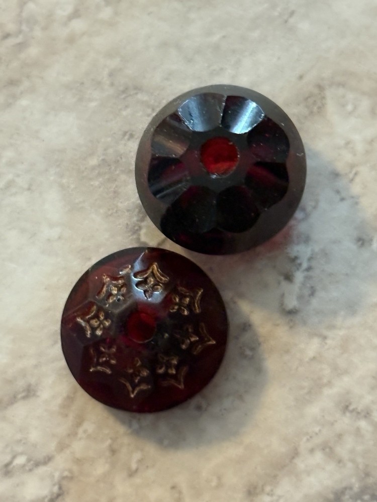 Antique Victorian Ruby Red Glass Whistle  Button Lot Set