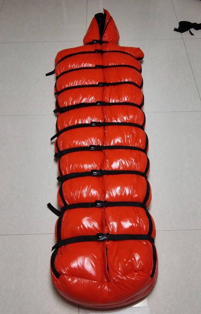 Shiny wetlook nylon tie closed mummy down binding bound bundle sleeping bag warm